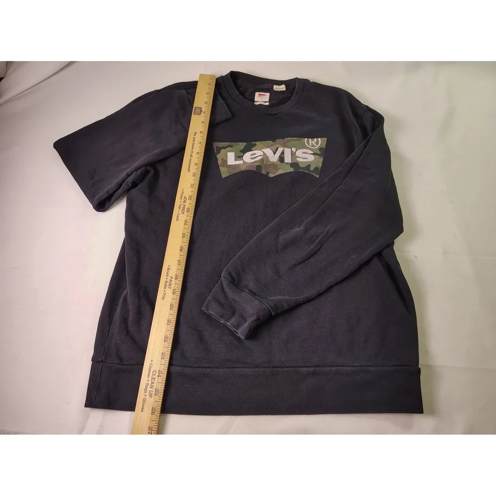 Levis Mens Sweatshirt Black Camo Batwing Logo Graphic Pullover Fleece Crewneck M